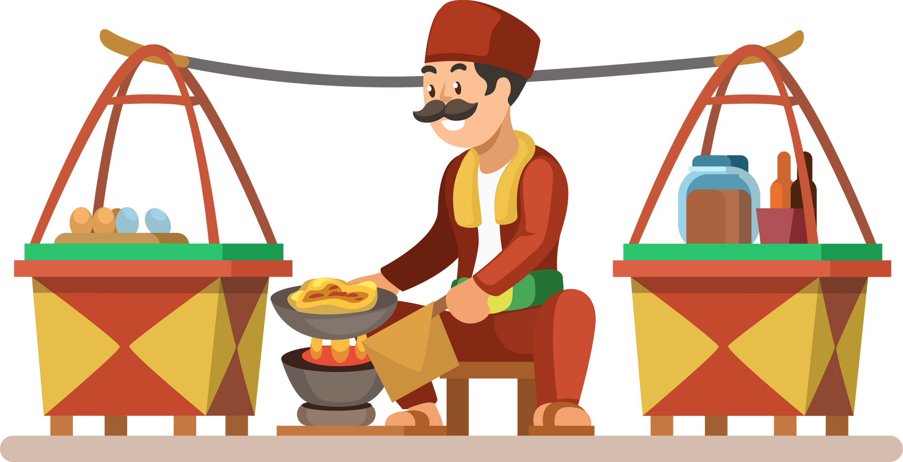 Man Selling Kerak Telor Traditional Street Food From Indonesia