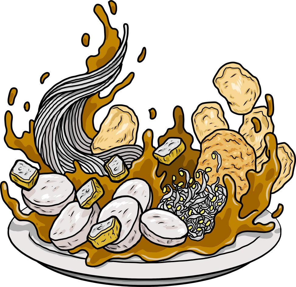 Ketoprak in Bahasa Indonesia or Rice cake salad with peanut sauce